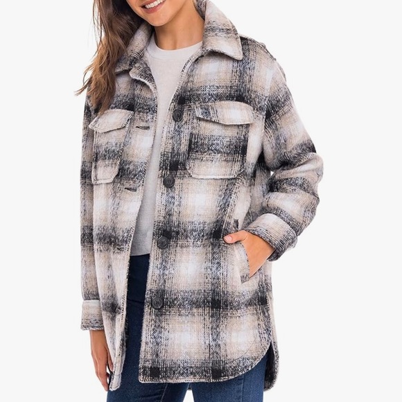 Sebby Shacket Thick‎ Warm Jacket Lined Black Beige Plaid Pockets Women’s Size M - Picture 1 of 16